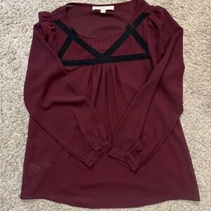 LOFT Deep Red Blouse with Black Details